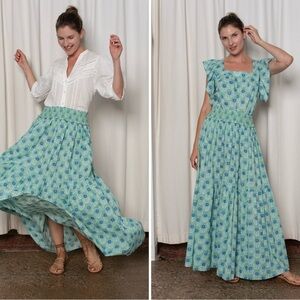 New! Ophelia & Indigo Sylvie Skirt in Green and Blue Azalea Print 💚💙 Small NWT!